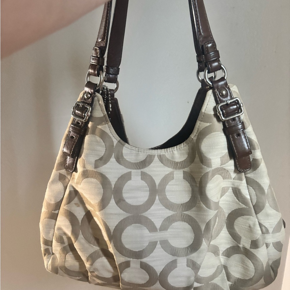 Coach Cream and Brown Hobo Bag with Signature Design-Madison Maggie , clean - Picture 3 of 11